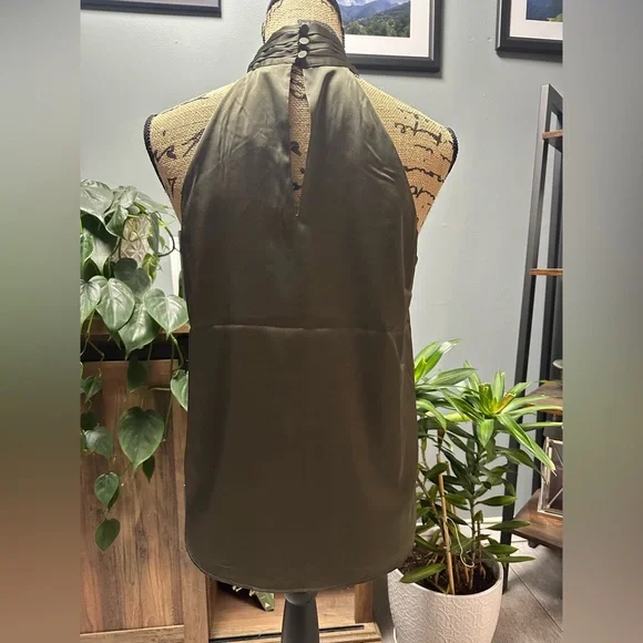 Express Olive Green Satin Crosscross Halter Top. NWT. - Picture 2 of 5